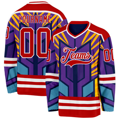Custom Purple Red Yellow Blue-White Cyber Mecha E-sport Hockey Jersey