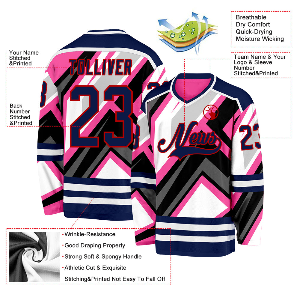 Custom Pink Navy Black Gray Red-White Cyber Mecha E-sport Hockey Jersey