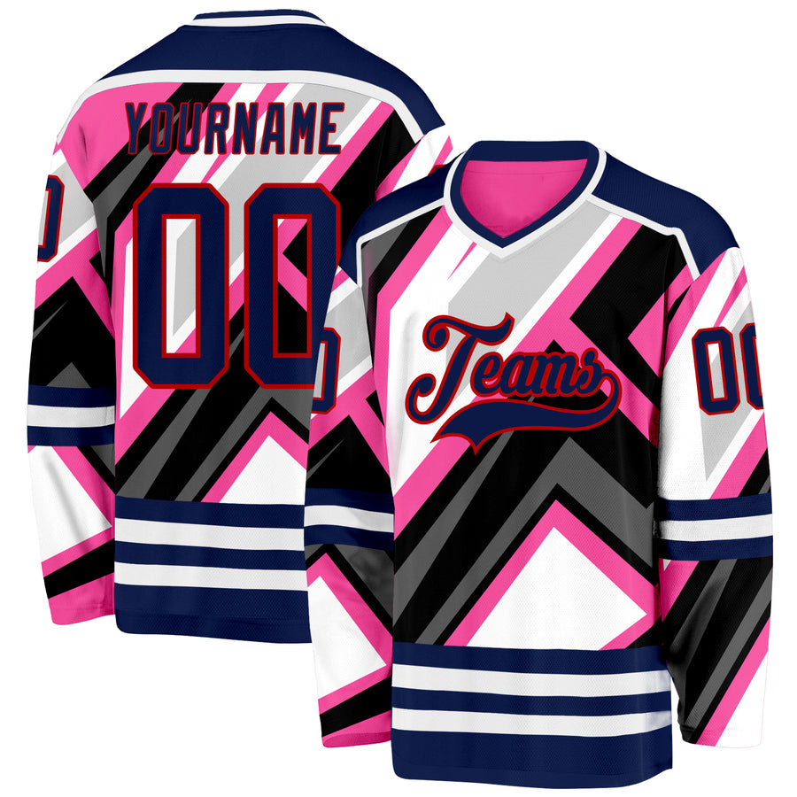 Custom Pink Navy Black Gray Red-White Cyber Mecha E-sport Hockey Jersey
