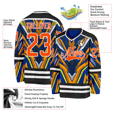 Custom Royal Orange Yellow Black-White Cyber Mecha E-sport Hockey Jersey