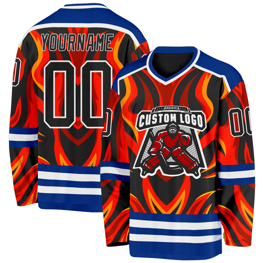Custom Royal Black Red Orange-White Cyber Mecha E-sport Hockey Jersey