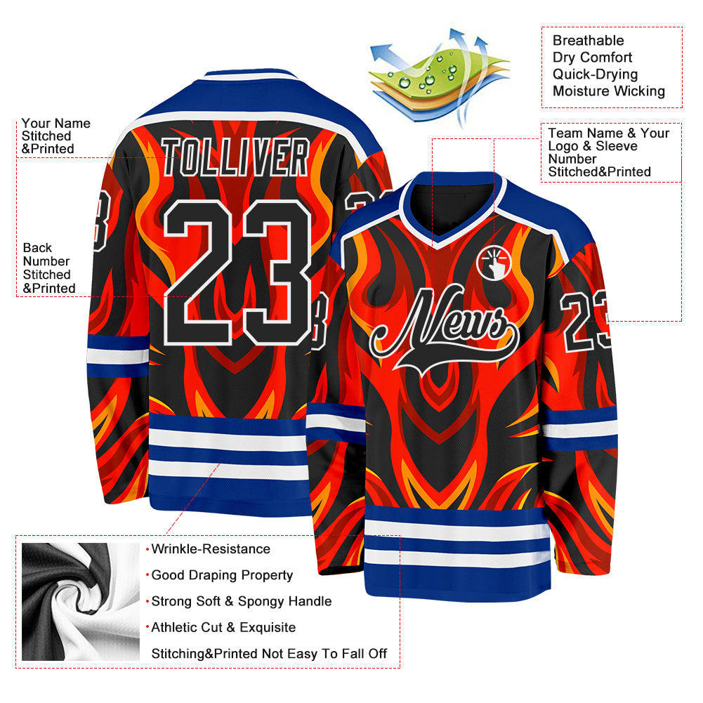 Custom Royal Black Red Orange-White Cyber Mecha E-sport Hockey Jersey