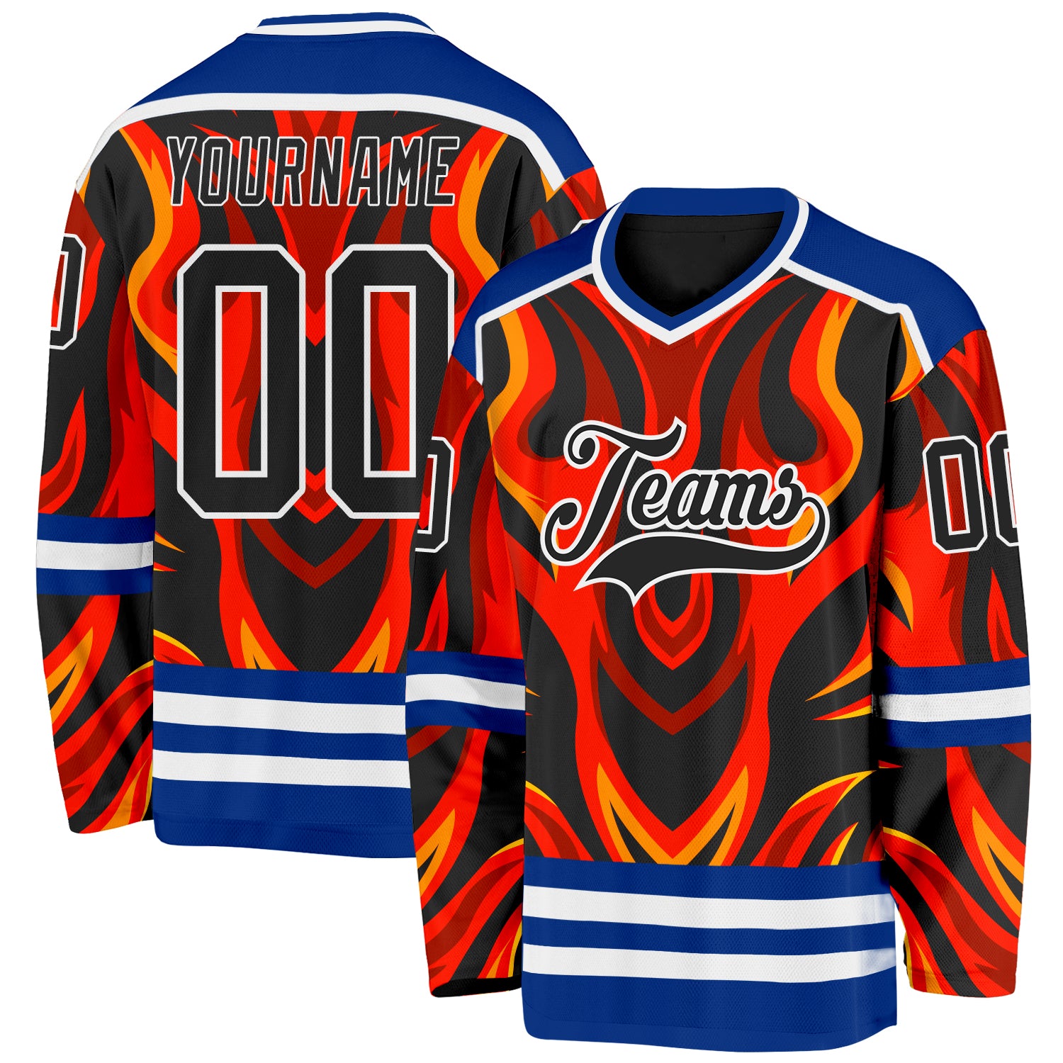 Custom Royal Black Red Orange-White Cyber Mecha E-sport Hockey Jersey