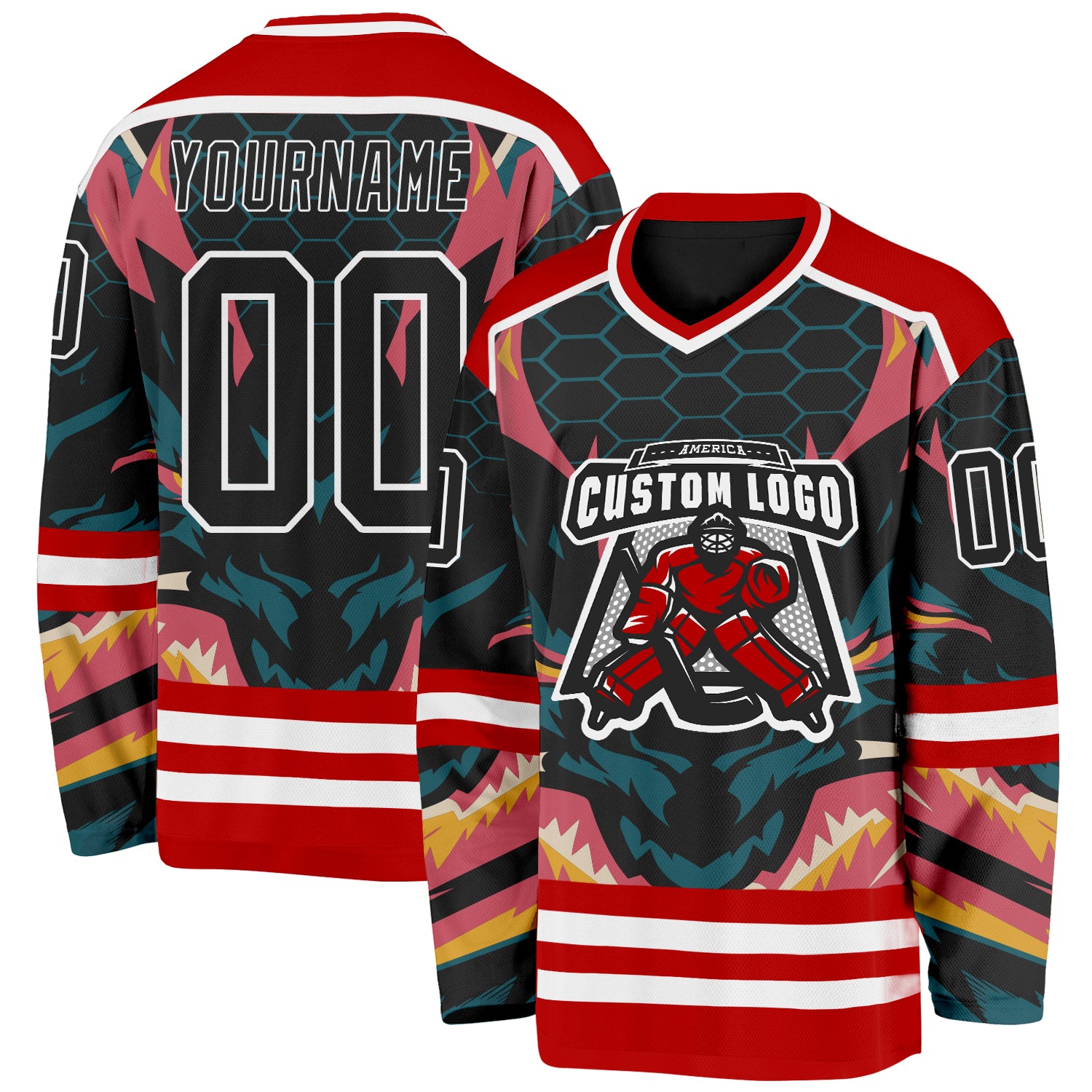Custom Red Black Blue Pink Yellow-White Cyber Mecha E-sport Hockey Jersey