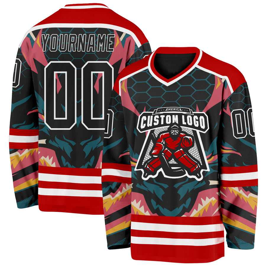 Custom Red Black Blue Pink Yellow-White Cyber Mecha E-sport Hockey Jersey