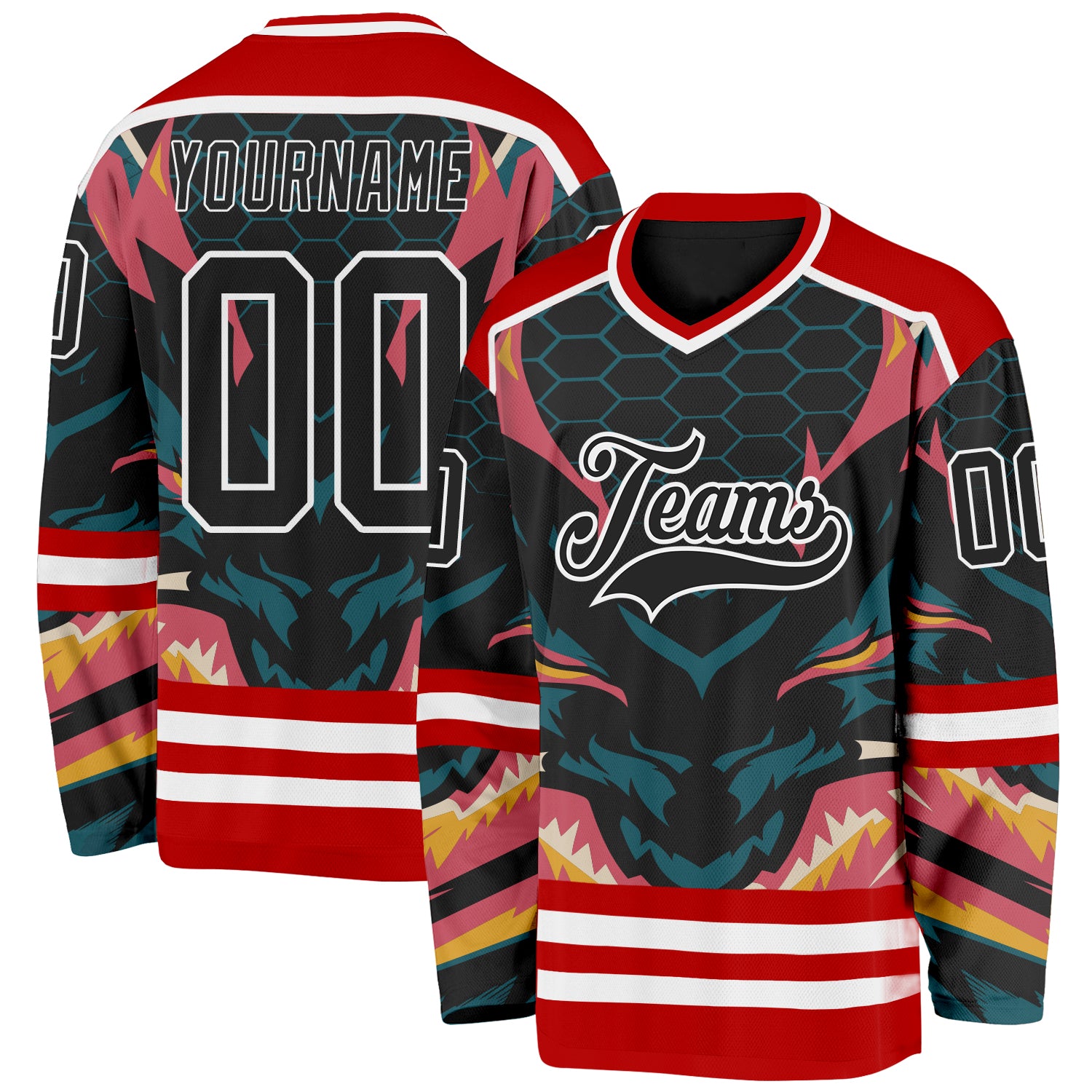 Custom Red Black Blue Pink Yellow-White Cyber Mecha E-sport Hockey Jersey