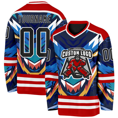 Custom Red Black Blue Yellow-White Cyber Mecha E-sport Hockey Jersey