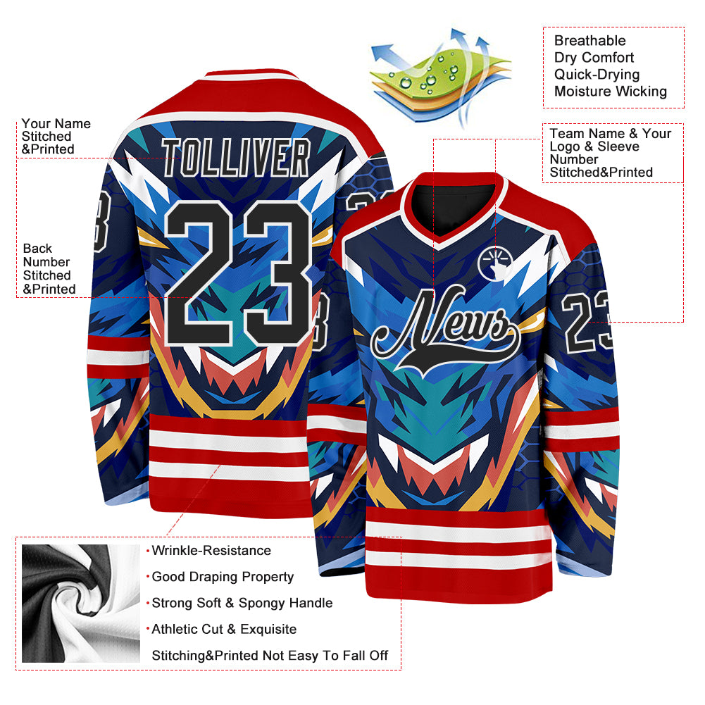 Custom Red Black Blue Yellow-White Cyber Mecha E-sport Hockey Jersey