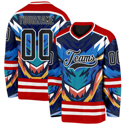 Custom Red Black Blue Yellow-White Cyber Mecha E-sport Hockey Jersey
