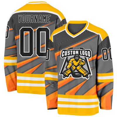 Custom Gray Black Gold Orange-White Cyber Mecha E-sport Hockey Jersey