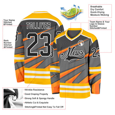 Custom Gray Black Gold Orange-White Cyber Mecha E-sport Hockey Jersey