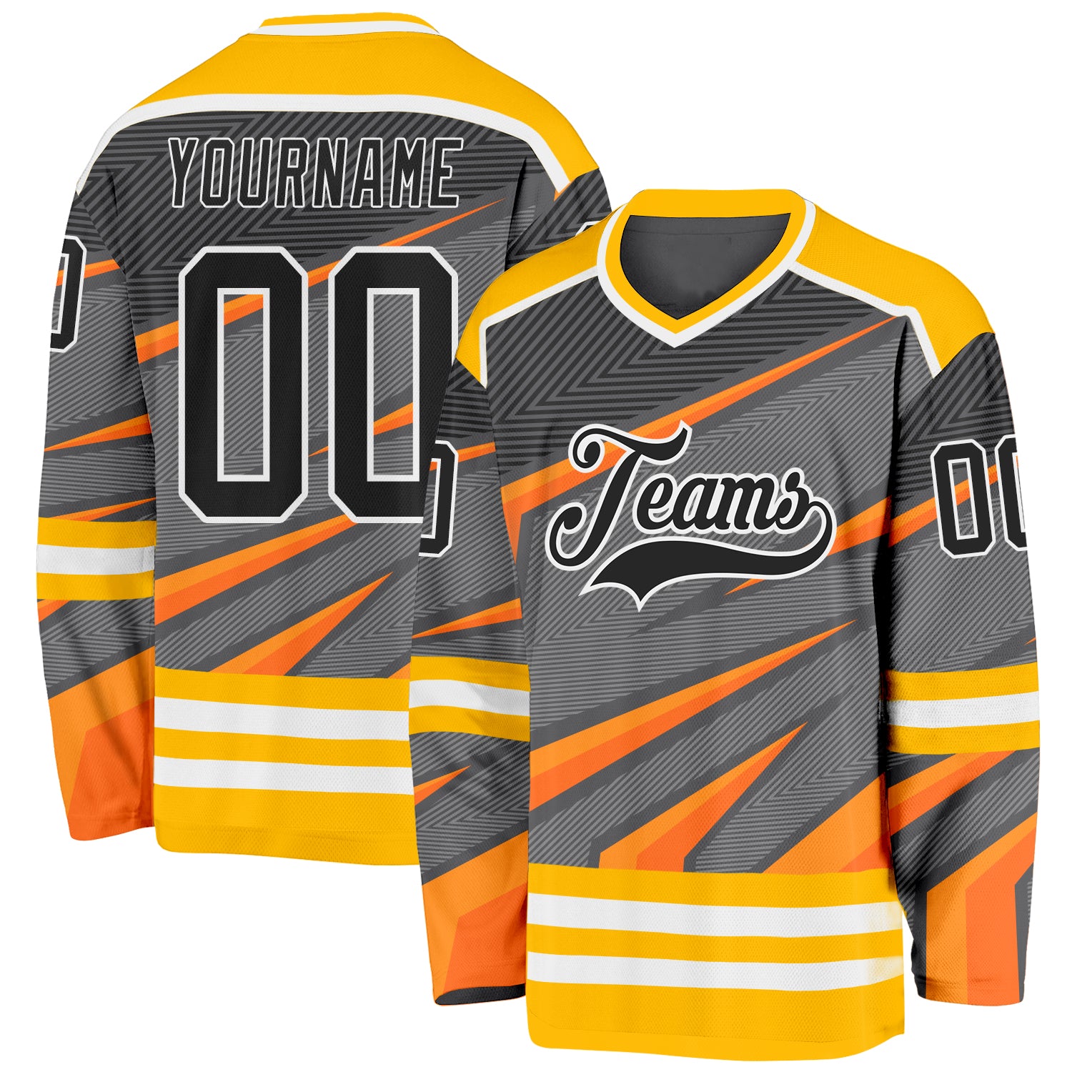 Custom Gray Black Gold Orange-White Cyber Mecha E-sport Hockey Jersey