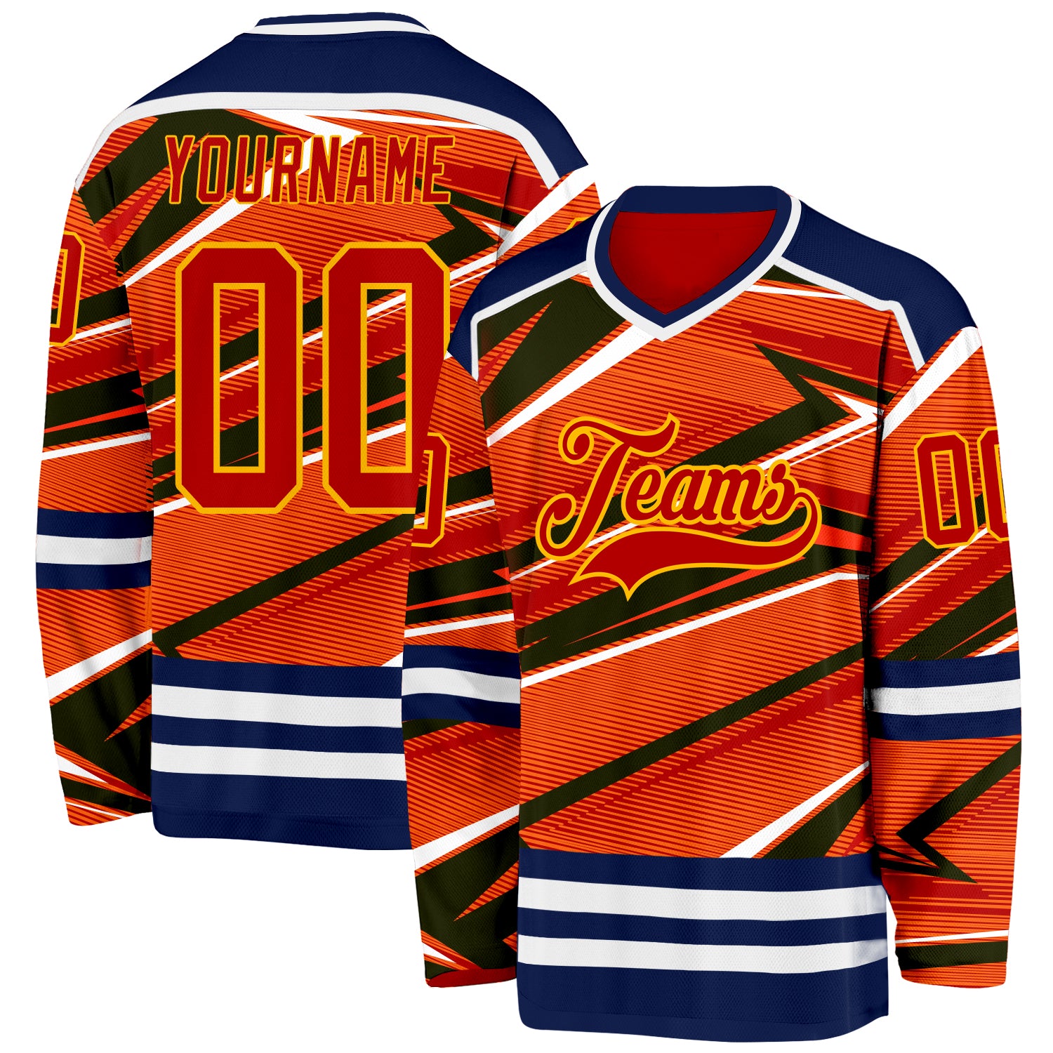 Custom Red Navy Yellow-White Cyber Mecha E-sport Hockey Jersey