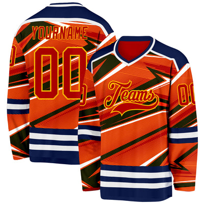 Custom Red Navy Yellow-White Cyber Mecha E-sport Hockey Jersey