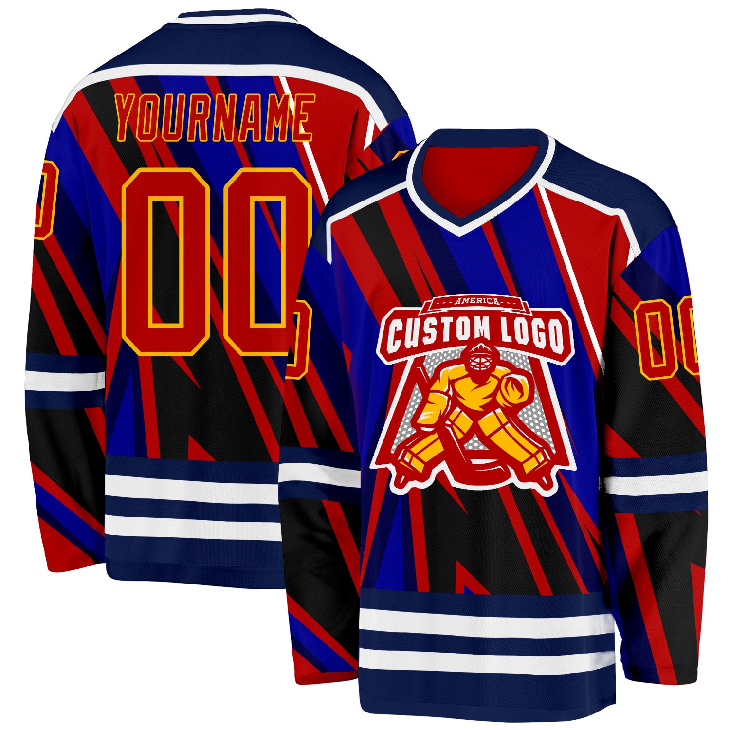 Custom Blue Red Navy Yellow-White Cyber Mecha E-sport Hockey Jersey