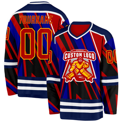 Custom Blue Red Navy Yellow-White Cyber Mecha E-sport Hockey Jersey