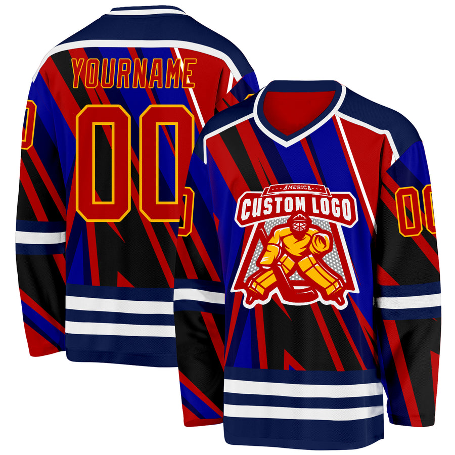Custom Blue Red Navy Yellow-White Cyber Mecha E-sport Hockey Jersey