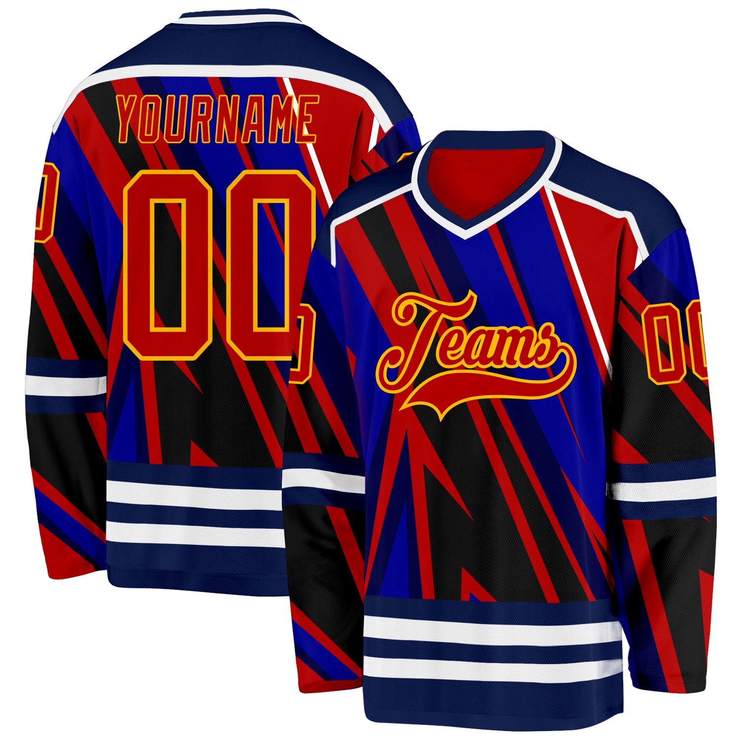 Custom Blue Red Navy Yellow-White Cyber Mecha E-sport Hockey Jersey
