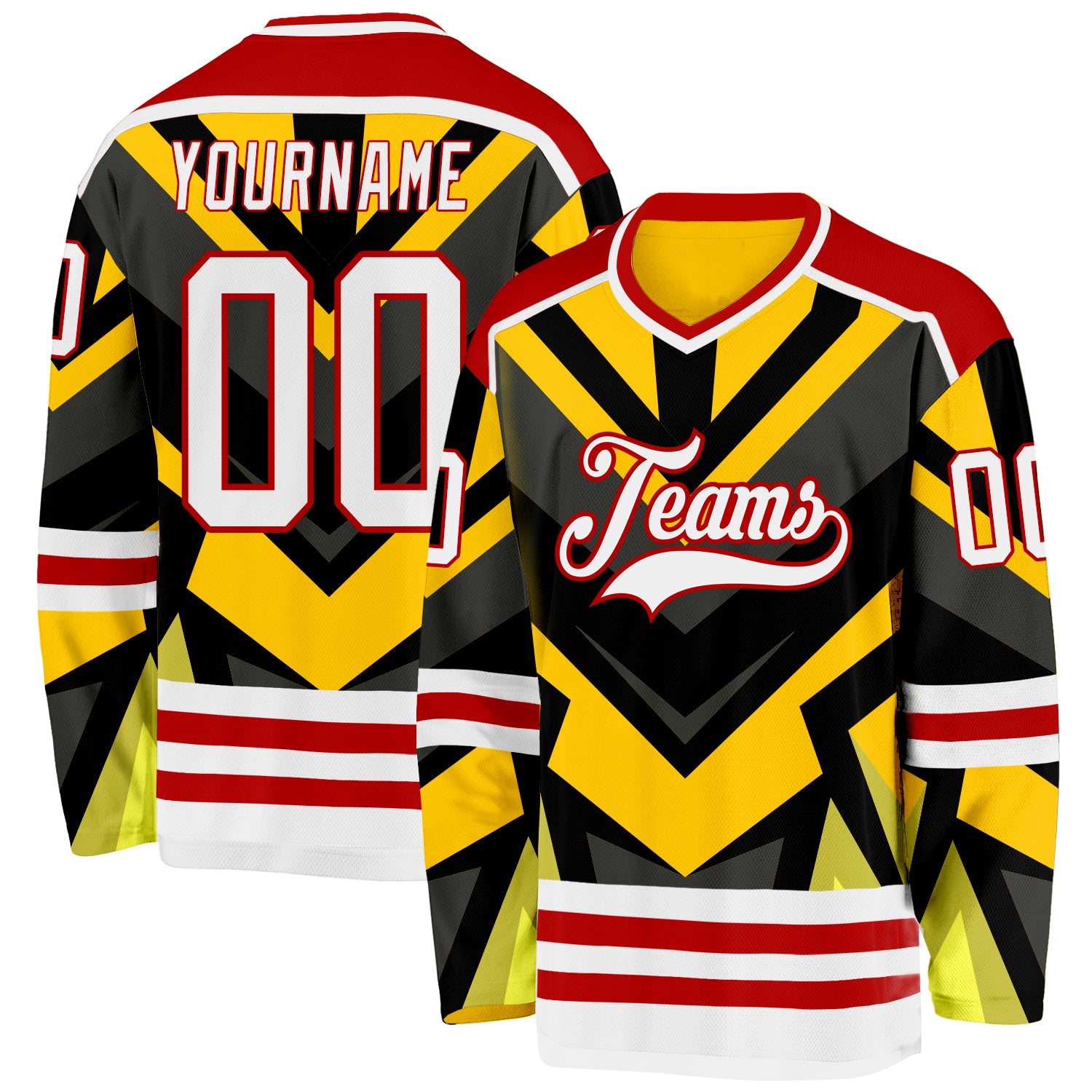 Custom Gold White Black-Red Cyber Mecha E-sport Hockey Jersey