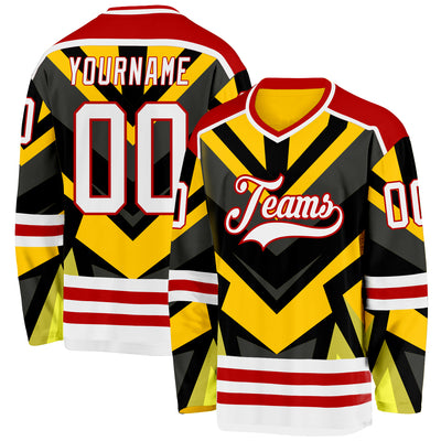 Custom Gold White Black-Red Cyber Mecha E-sport Hockey Jersey