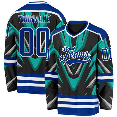 Custom Black Royal Green Gray-White Cyber Mecha E-sport Hockey Jersey