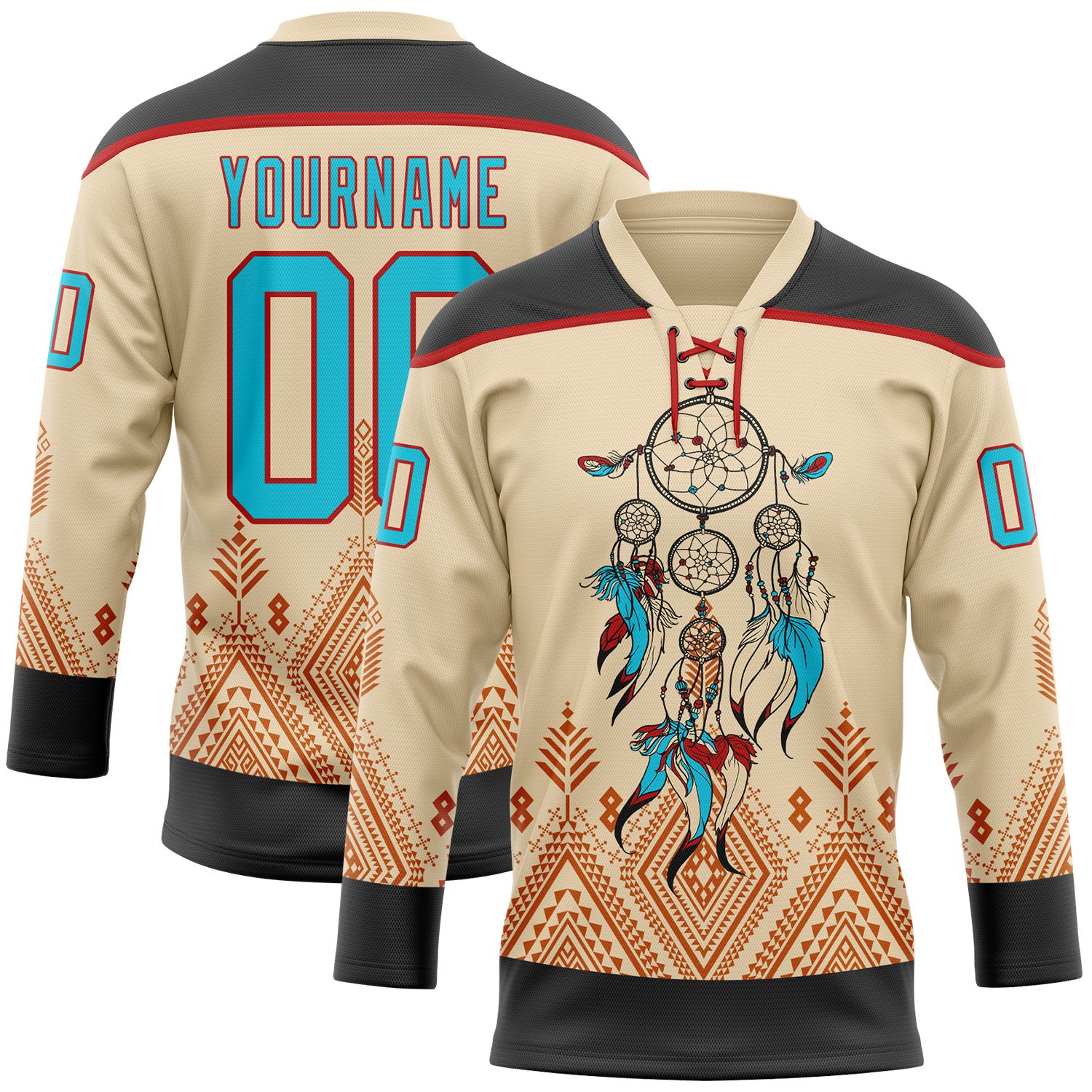Custom City Cream Lakes Blue Black-Red Native Americans Tribal Indigenous People Hockey Lace Neck Jersey