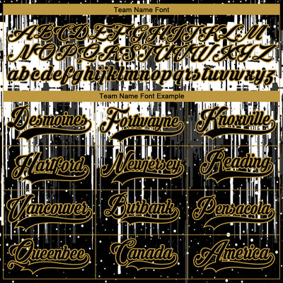 Custom Black Old Gold Steel Gray-White Dripping Splatter Pattern Hockey Lace Neck Jersey