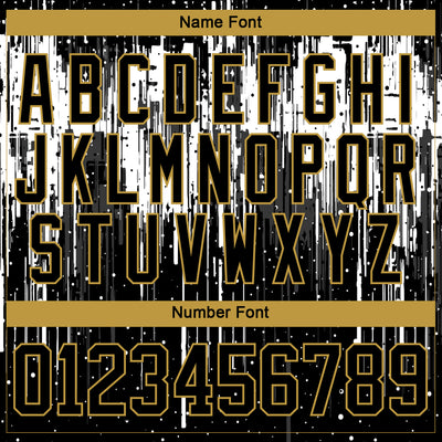 Custom Black Old Gold Steel Gray-White Dripping Splatter Pattern Hockey Lace Neck Jersey