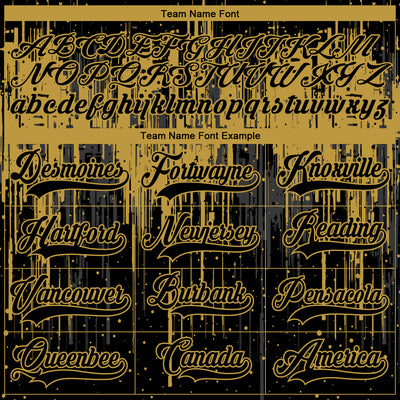 Custom Black Old Gold Steel Gray-White Dripping Splatter Pattern Hockey Lace Neck Jersey