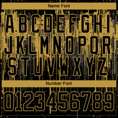 Custom Black Old Gold Steel Gray-White Dripping Splatter Pattern Hockey Lace Neck Jersey