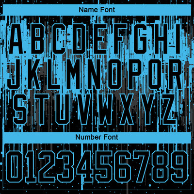 Custom Black Sky Blue Steel Gray-White Dripping Splatter Pattern Hockey Lace Neck Jersey