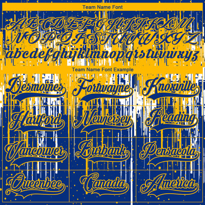 Custom Royal Gold-White Dripping Splatter Pattern Hockey Lace Neck Jersey