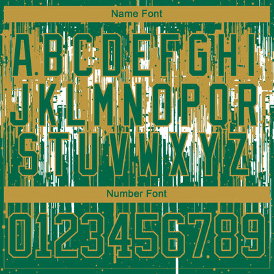 Custom Kelly Green Old Gold-White Dripping Splatter Pattern Hockey Lace Neck Jersey