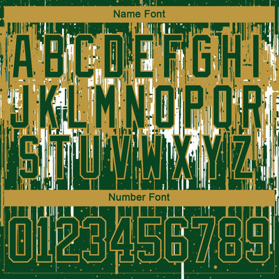 Custom Green Old Gold-White Dripping Splatter Pattern Hockey Lace Neck Jersey