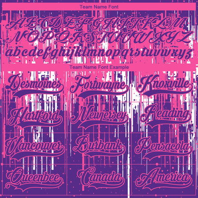 Custom Purple Pink-White Dripping Splatter Pattern Hockey Lace Neck Jersey