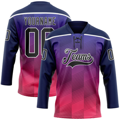 Custom Navy Black Red-White Abstract Gradient Halftone Pattern Hockey Lace Neck Jersey