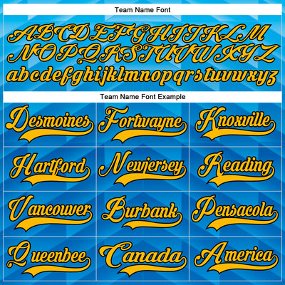 Custom Blue Gold-Black Abstract Gradient Halftone Pattern Hockey Lace Neck Jersey