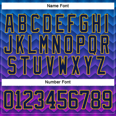 Custom Blue Navy Purple-Gold Abstract Gradient Halftone Pattern Hockey Lace Neck Jersey