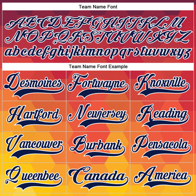 Custom Crimson Navy Yellow-White Abstract Gradient Halftone Pattern Hockey Lace Neck Jersey