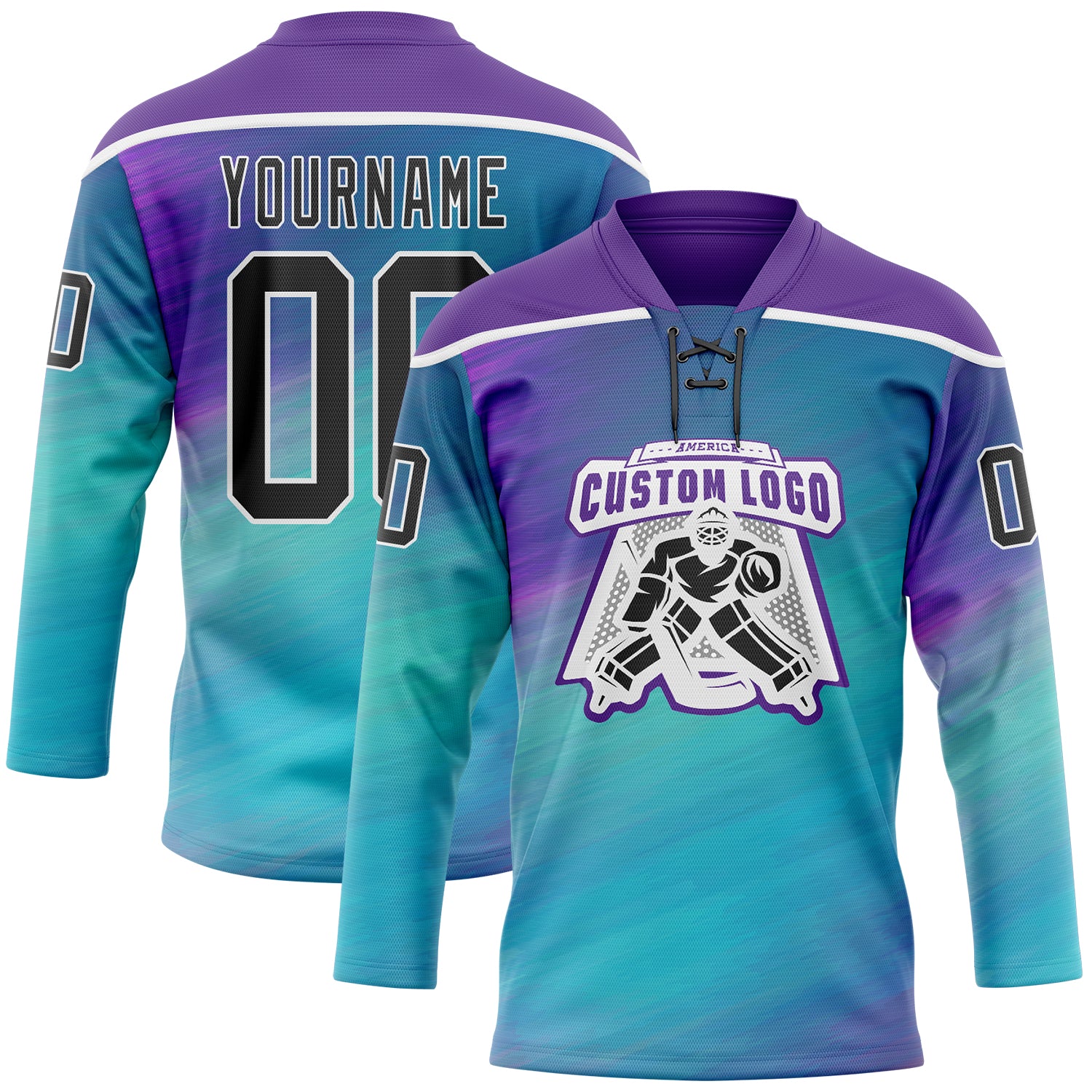Custom Purple Black Blue-White Abstract Gradient Halftone Pattern Hockey Lace Neck Jersey