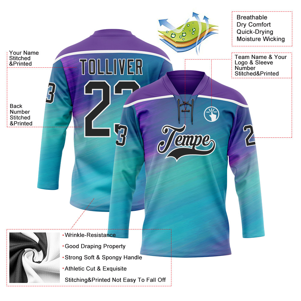 Custom Purple Black Blue-White Abstract Gradient Halftone Pattern Hockey Lace Neck Jersey