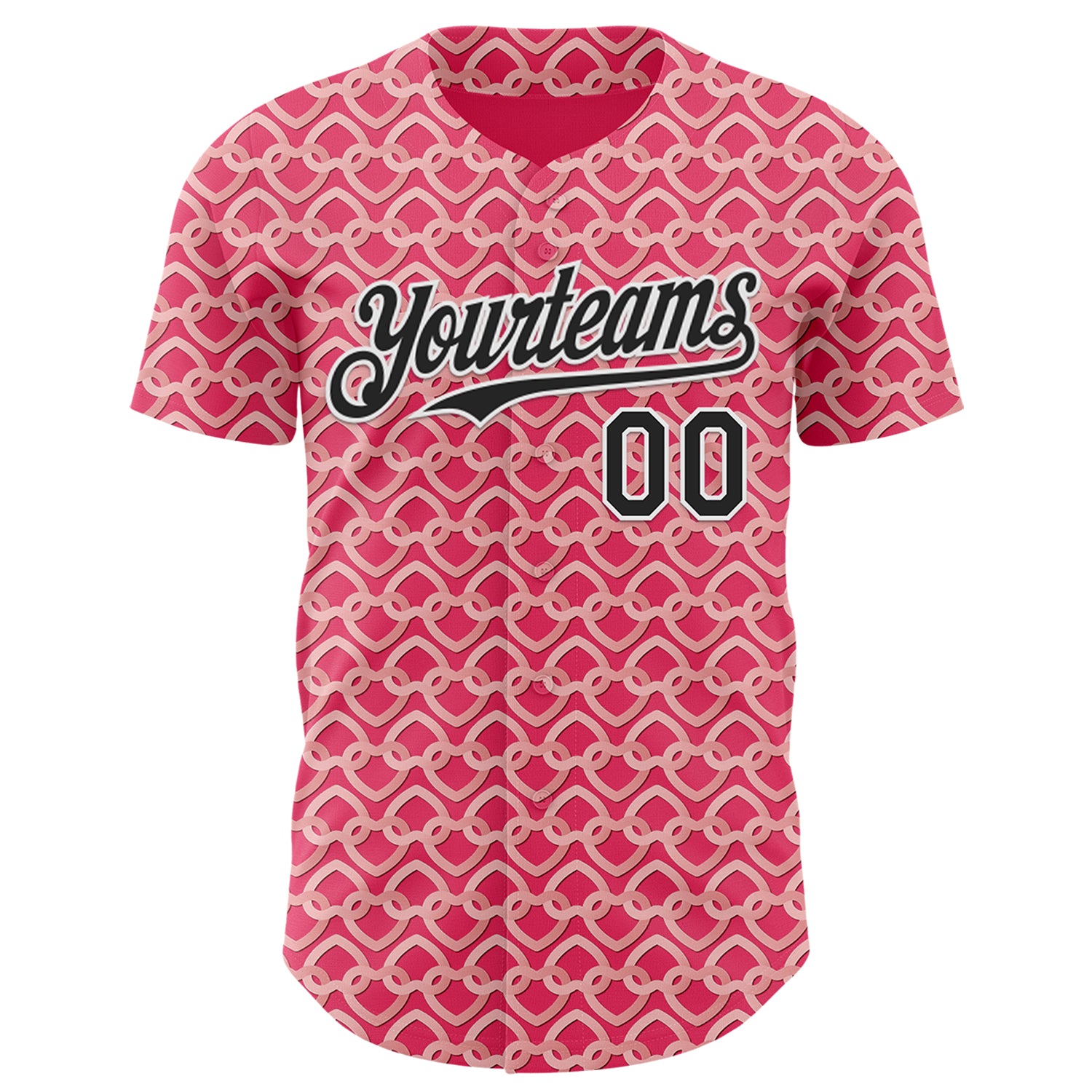 Custom Neon Pink Black-White Valentine's Day Love Heart Authentic Baseball Jersey