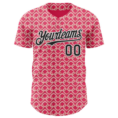 Custom Neon Pink Black-White Valentine's Day Love Heart Authentic Baseball Jersey