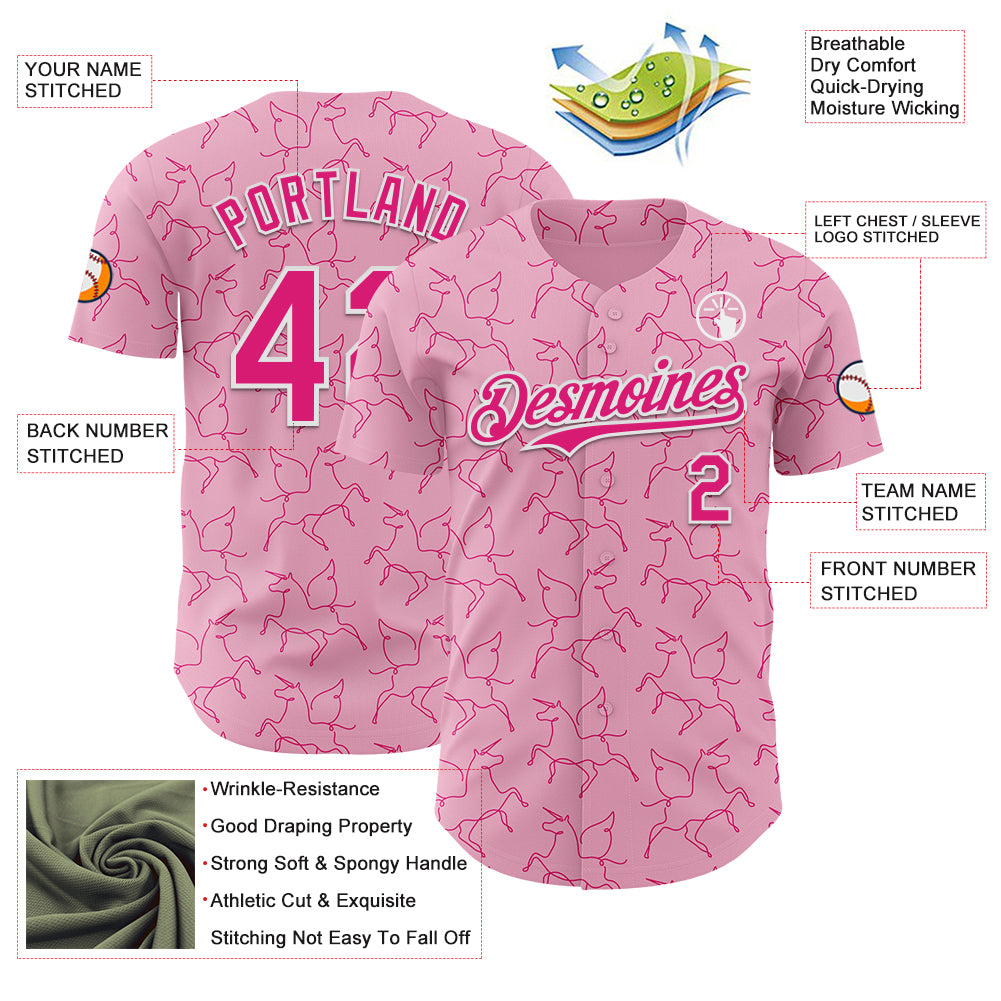 Custom Light Pink Hot Pink-White Valentine's Day Unicorn Authentic Baseball Jersey