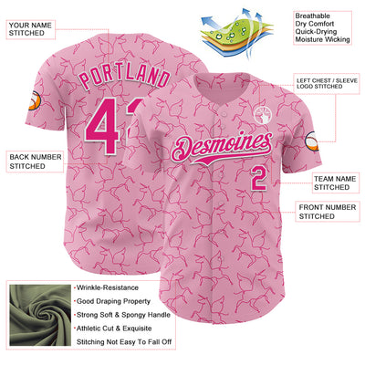 Custom Light Pink Hot Pink-White Valentine's Day Unicorn Authentic Baseball Jersey