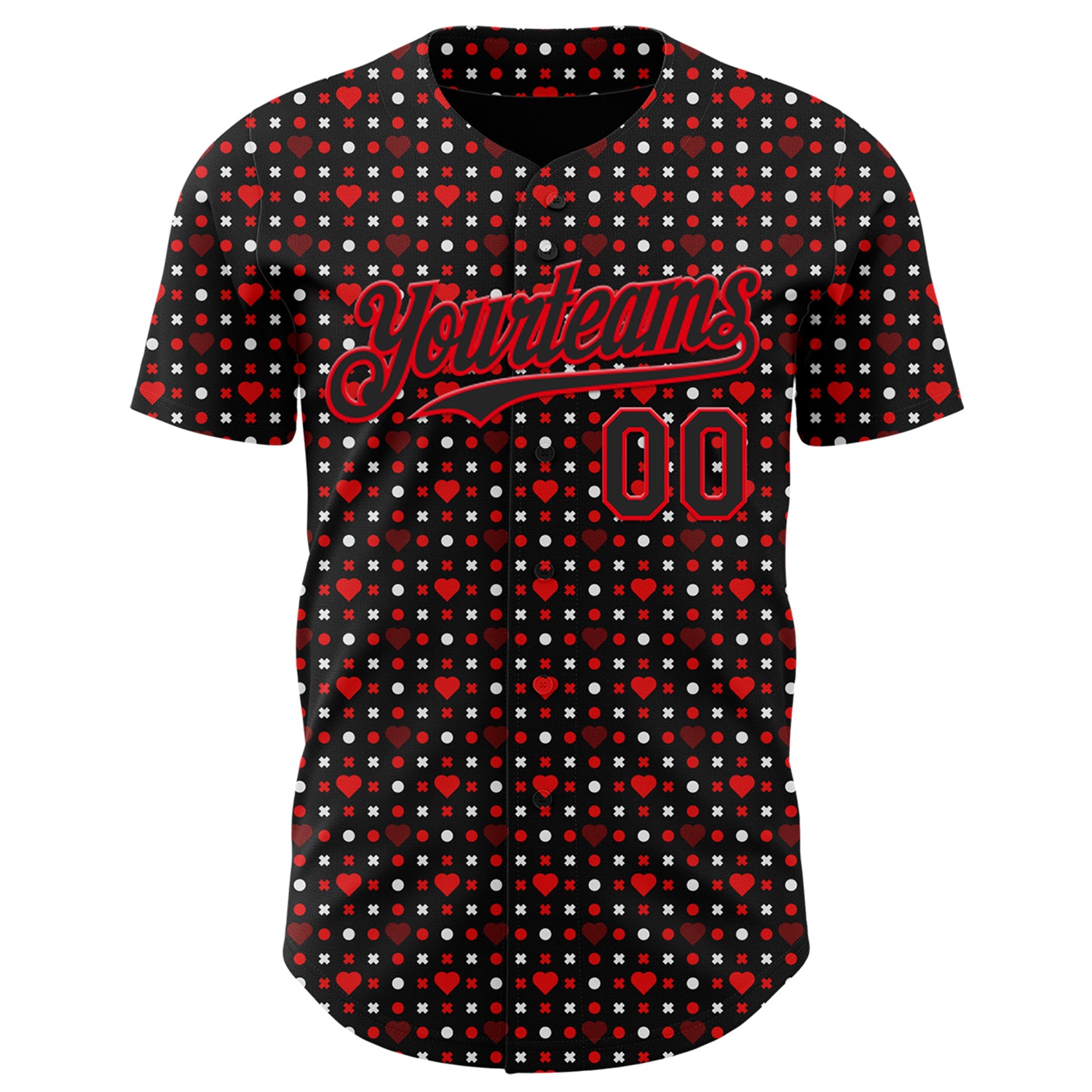 Custom Black Fire Red Valentine's Day Love Heart Authentic Baseball Jersey