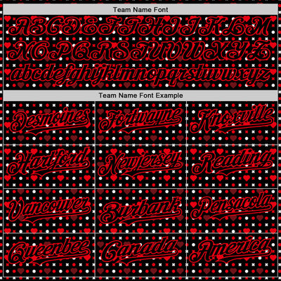 Custom Black Fire Red Valentine's Day Love Heart Authentic Baseball Jersey