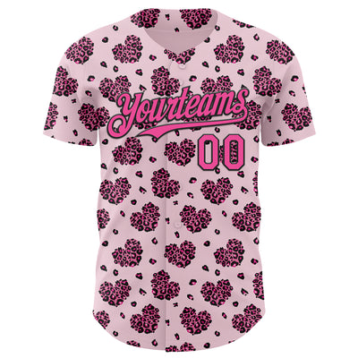 Custom Pink Black Valentine's Day Love Heart Authentic Baseball Jersey