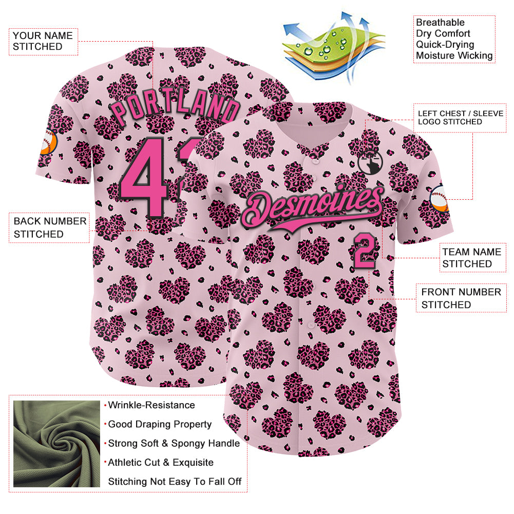 Custom Pink Black Valentine's Day Love Heart Authentic Baseball Jersey