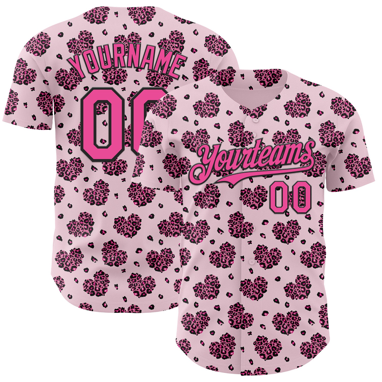 Custom Pink Black Valentine's Day Love Heart Authentic Baseball Jersey